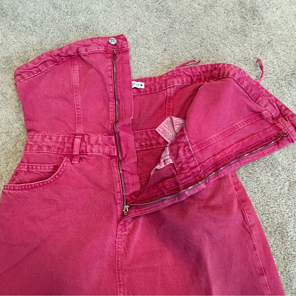Zara pink denim Jean strapless mini dress Barbie Sz M - Picture 8 of 17